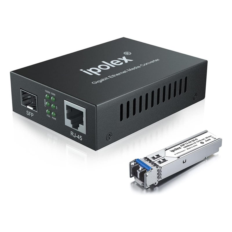 ipolex Gigabit Single-Mode LC Fiber to Ethernet Media Converter with SFP LX Module, 1.25G SFP Fiber to Copper RJ45, 1000Base-LX to 10/100/1000Base-TX, 1310nm, SMF, Transmission up to 20-KM - Image 1